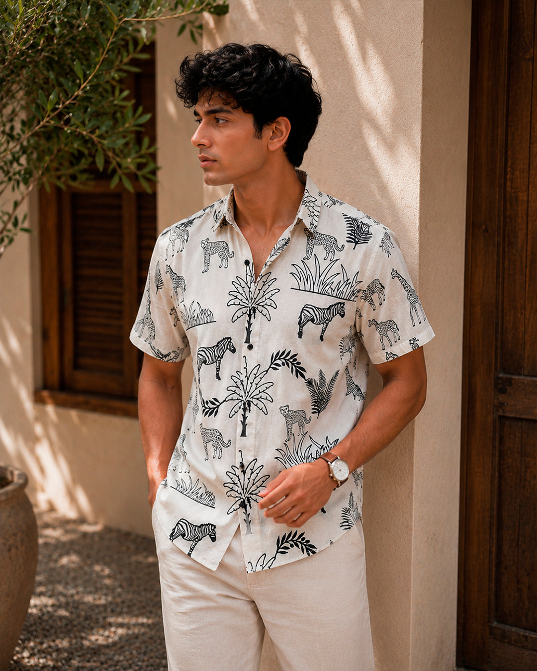 Black And White Animal Print Half Shirt