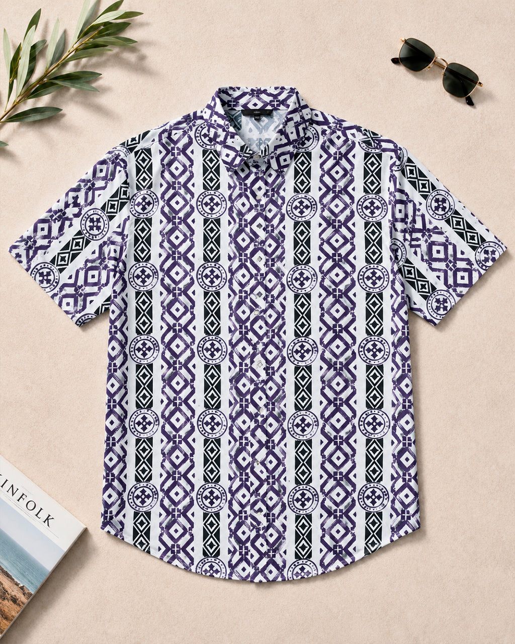 Purple and Black Geometric Half Shirt