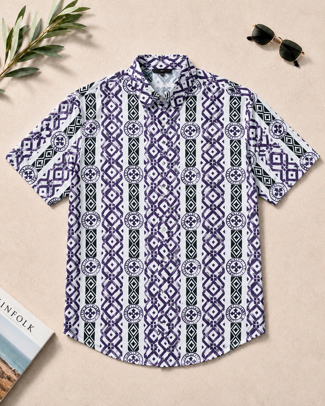 Purple and Black Geometric Half Shirt