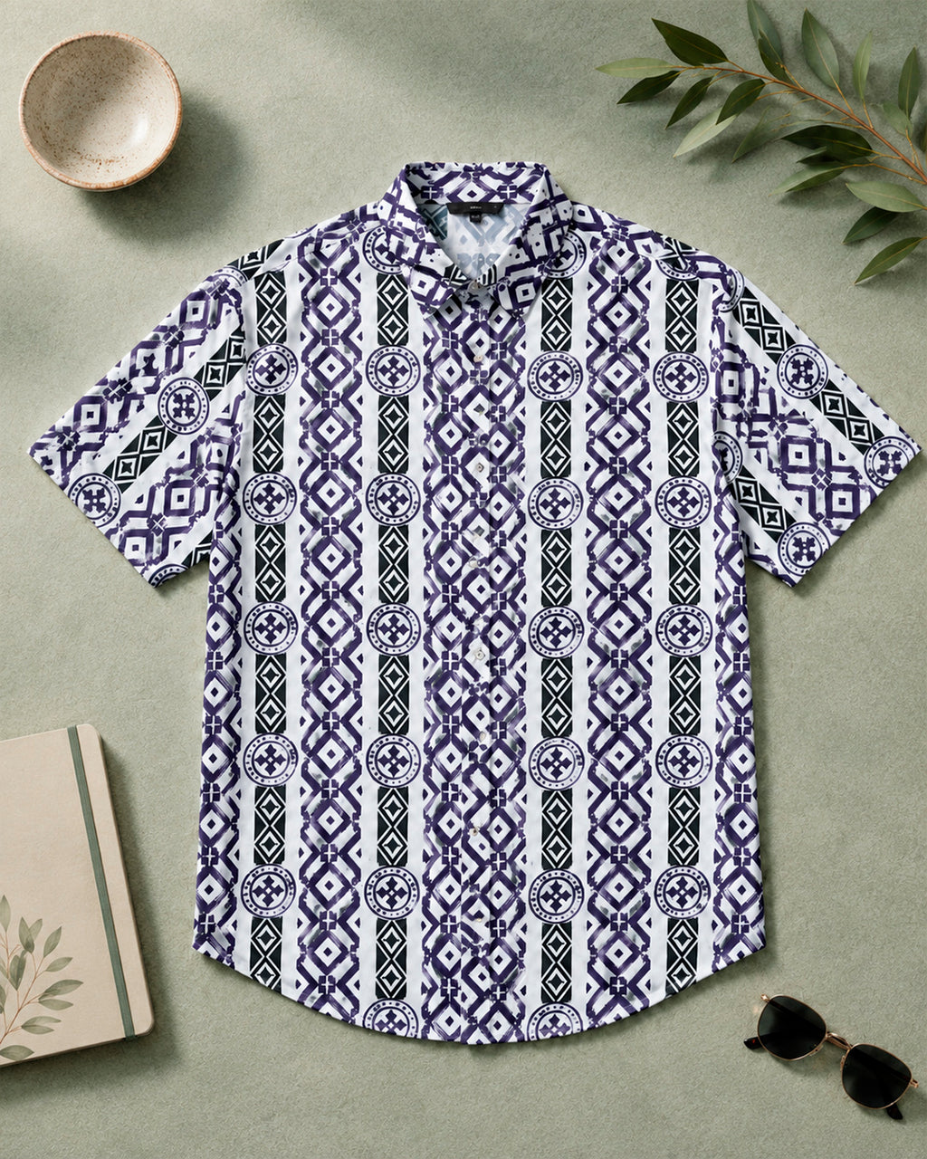 Purple and Black Geometric Half Shirt