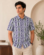 Purple and Black Geometric Half Shirt