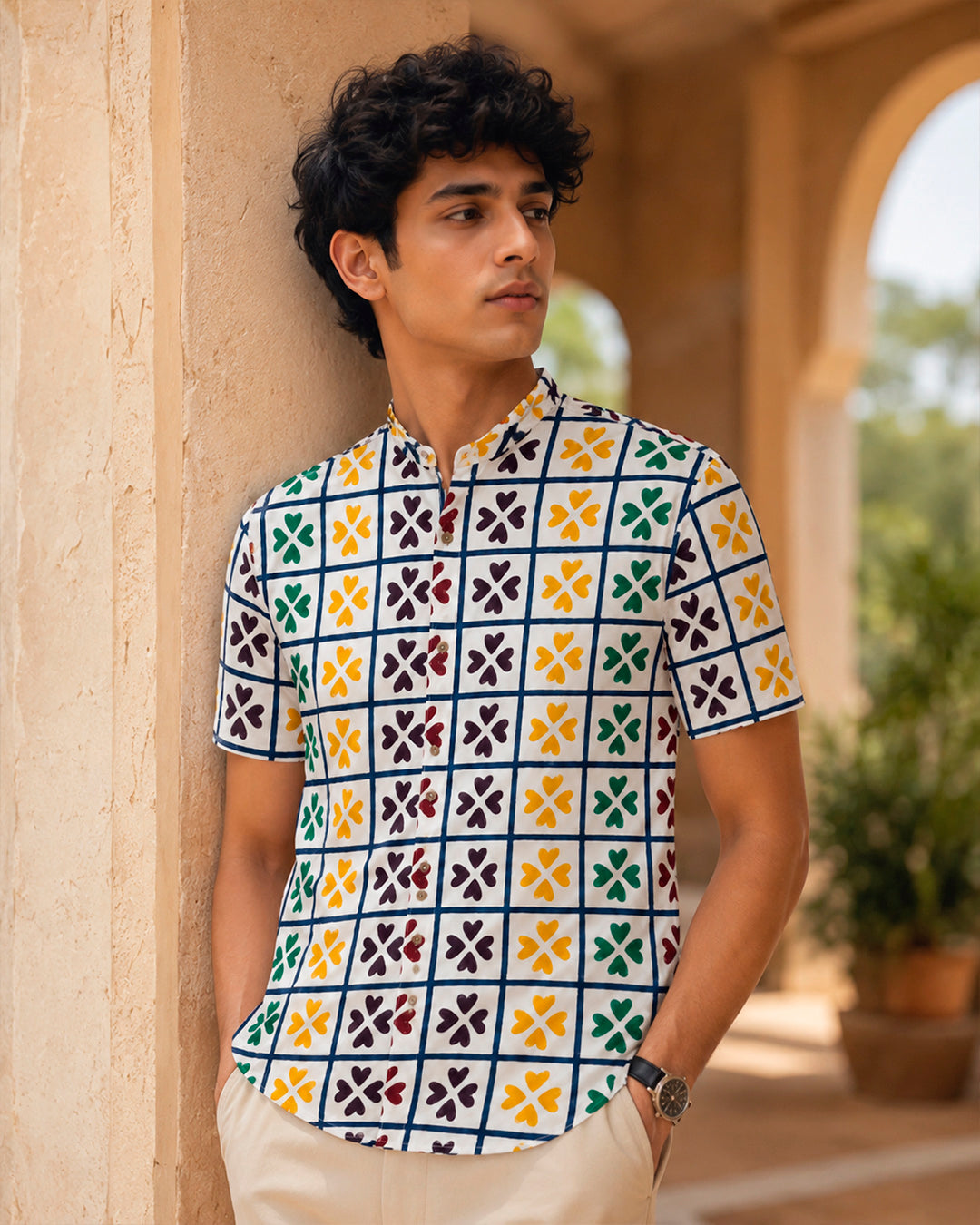 Black Checks Box with Floral Print Shirt