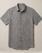 Black And Grey Basket Weave Print Half Sleeve Shirt