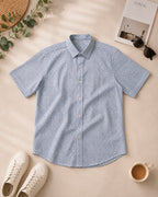 Indigo Check Print Hand Block Printed Half Shirt