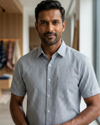 Indigo Check Print Hand Block Printed Half Shirt