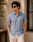 Indigo Check Print Hand Block Printed Half Shirt