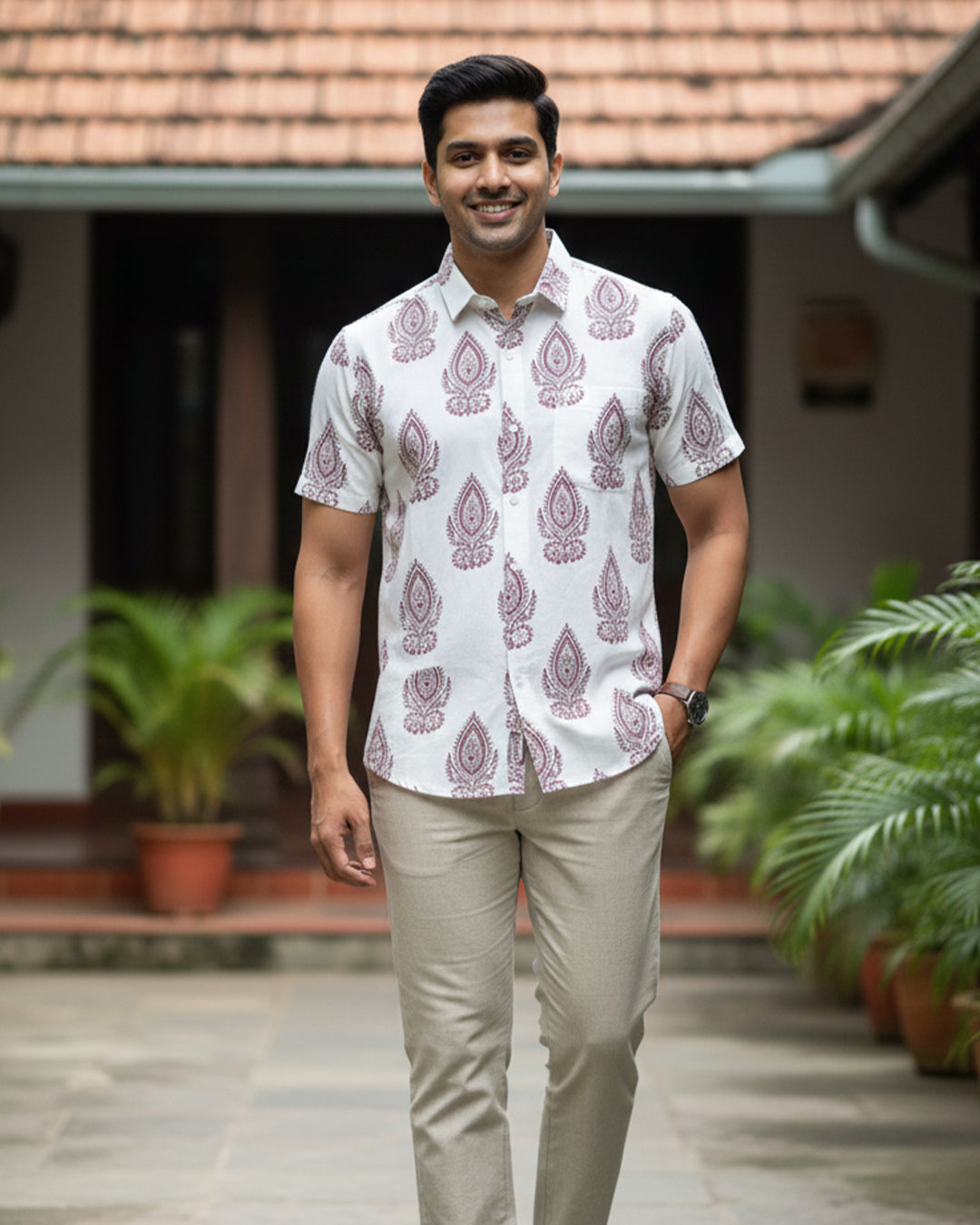 Maroon Paisley Half Sleeve Shirt