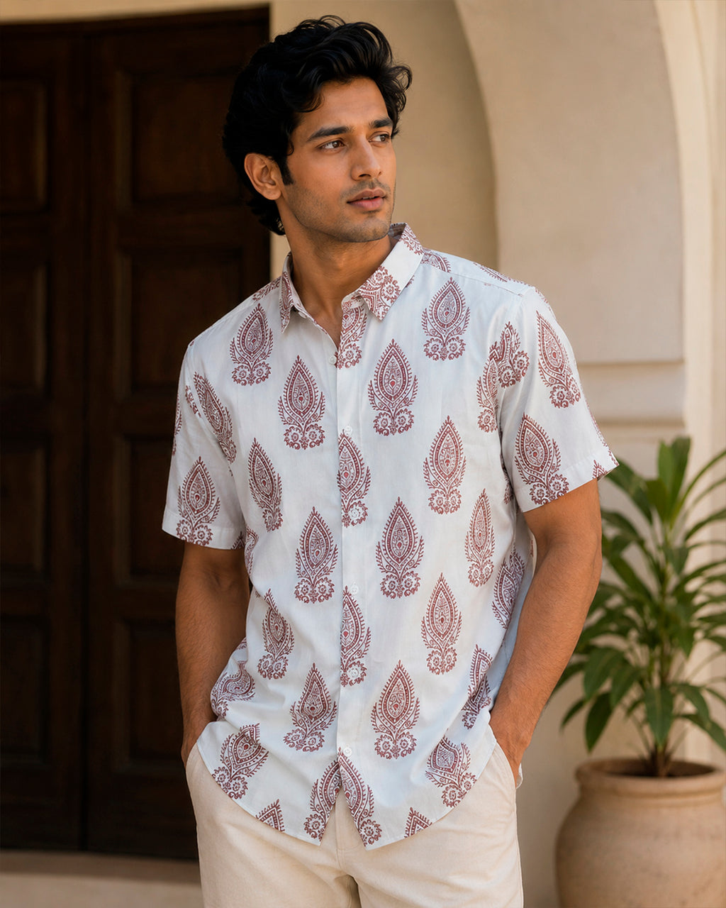 Maroon Paisley Half Sleeve Shirt