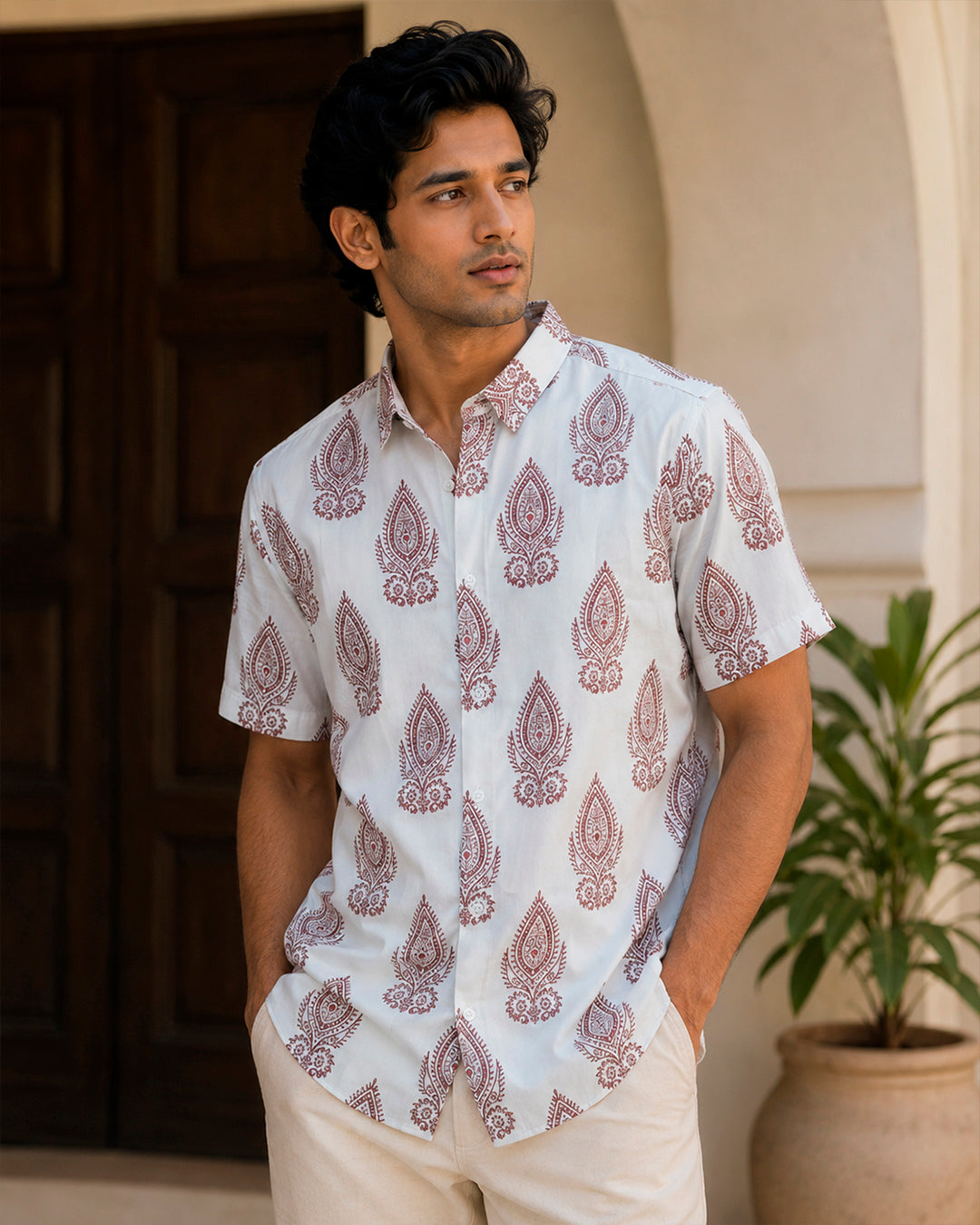 Maroon Paisley Half Sleeve Shirt