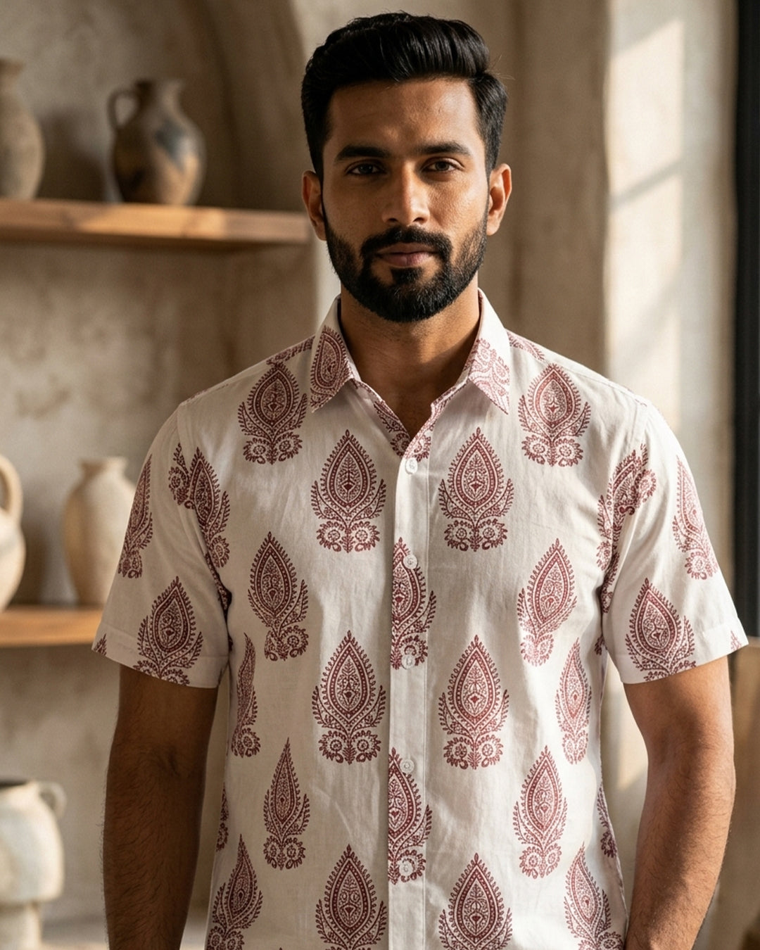 Maroon Paisley Half Sleeve Shirt