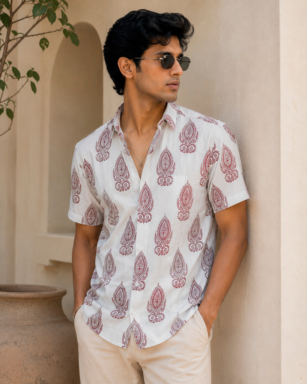 Maroon Paisley Half Sleeve Shirt