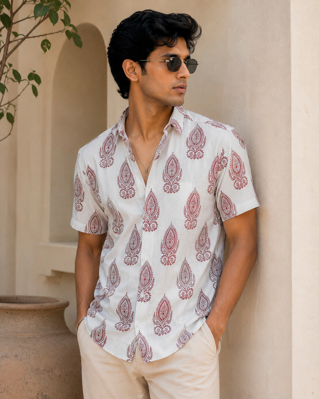 Maroon Paisley Half Sleeve Shirt