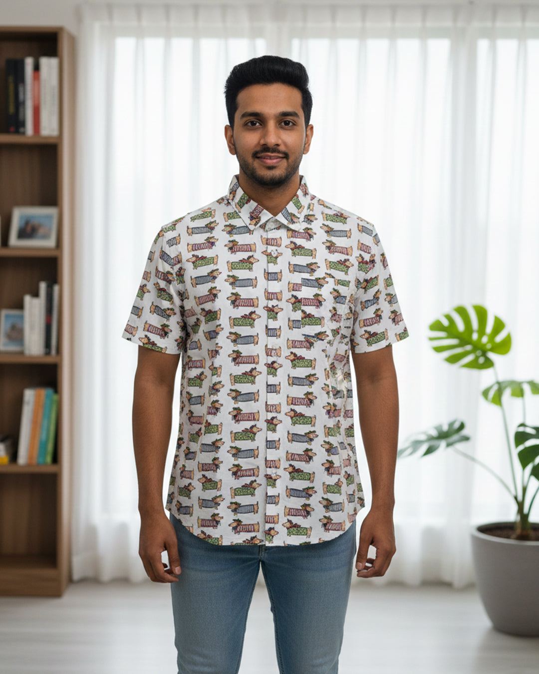 Dachshund Pattern Half-Sleeve Shirt