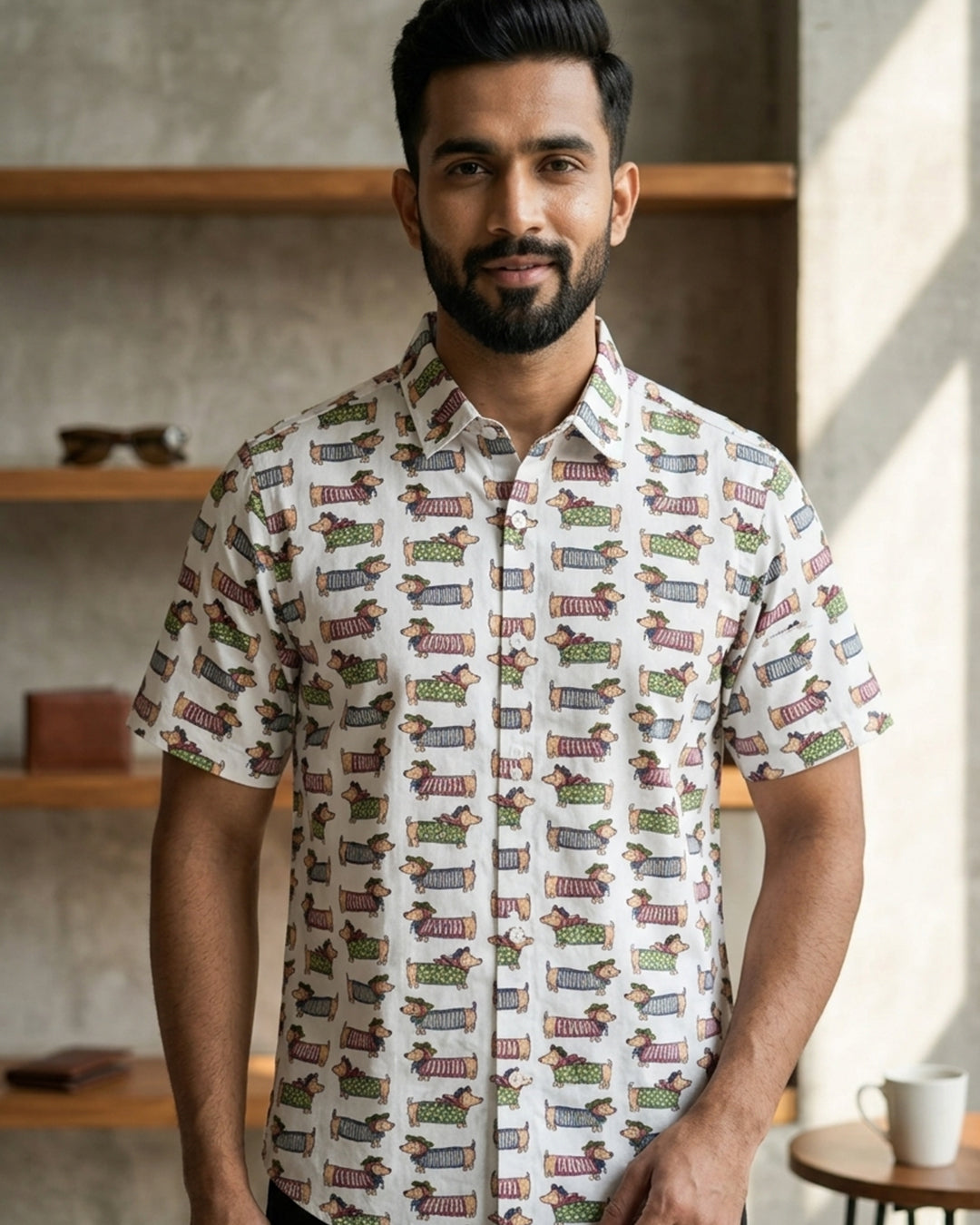 Dachshund Pattern Half-Sleeve Shirt