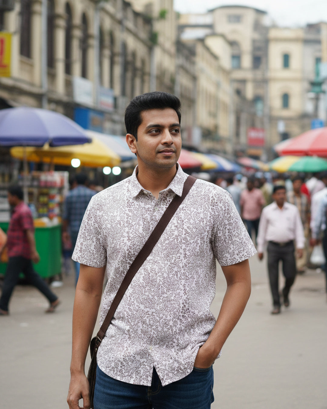 Maroon Floral Print Half Sleeve Shirt