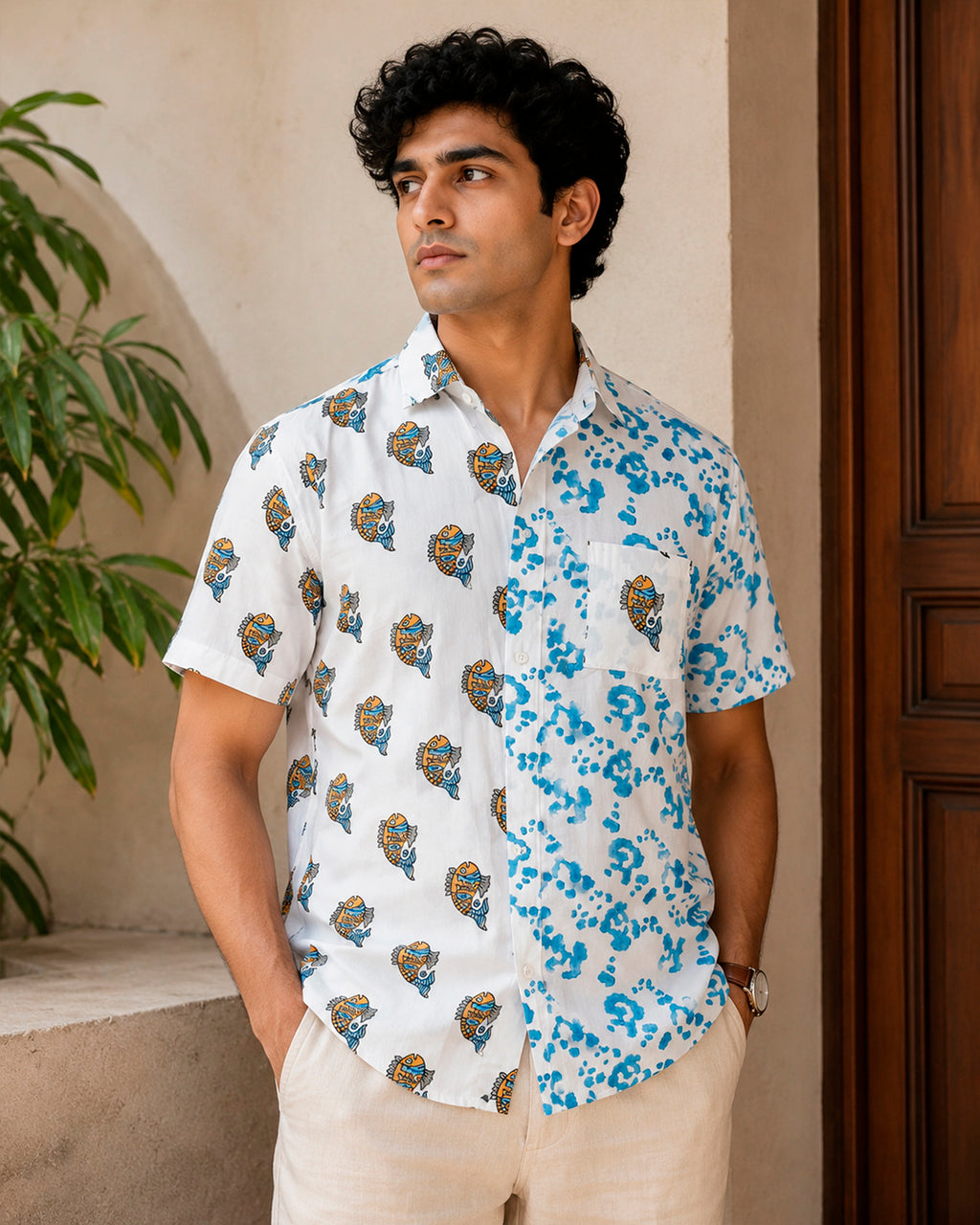Fish and Water Shirt with Pocket