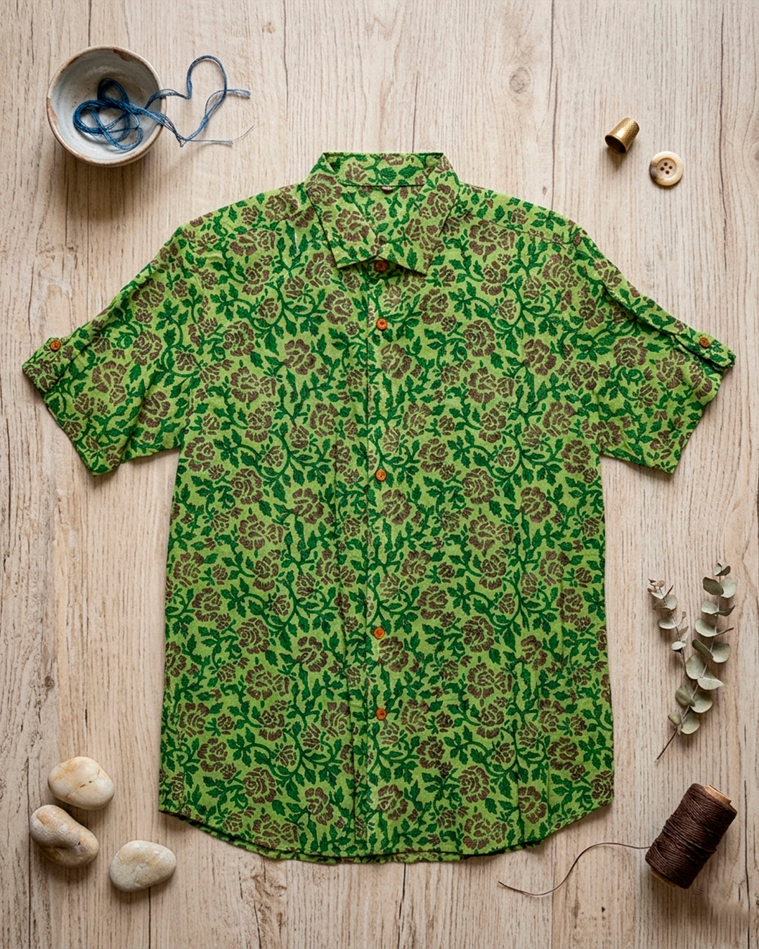 Green and Maroon Kalamkari Shirt