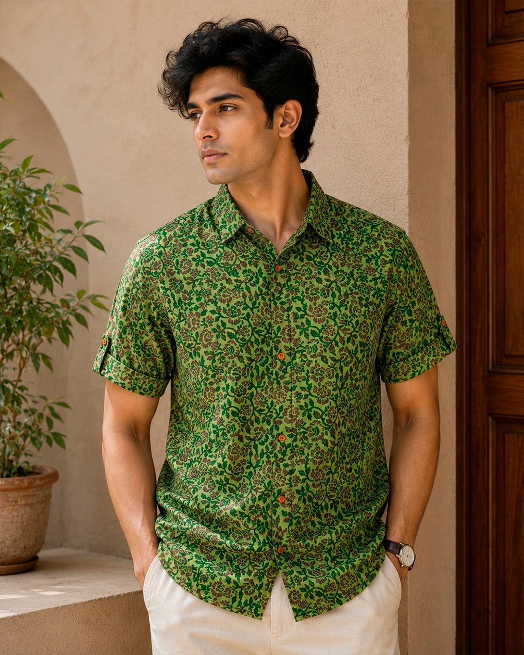 Green and Maroon Kalamkari Shirt