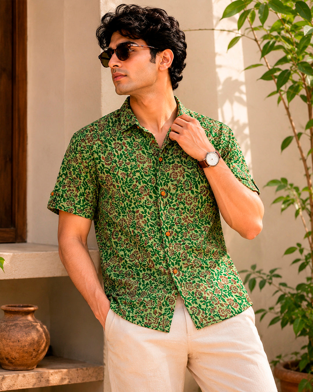 Green and Maroon Kalamkari Shirt