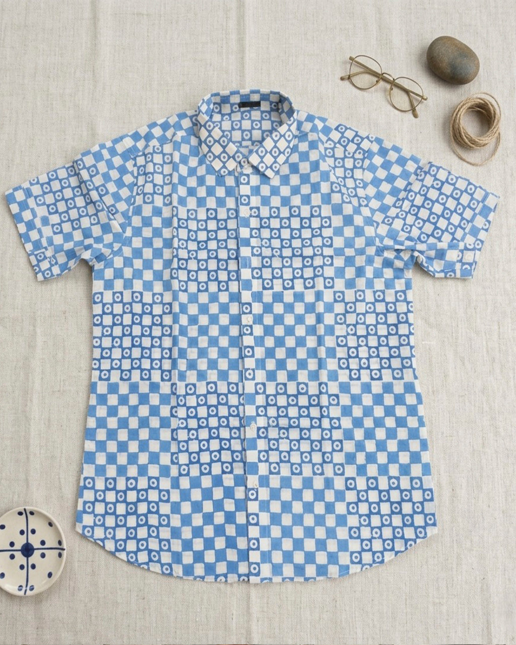 Powder Blue Checks and Dots Shirt