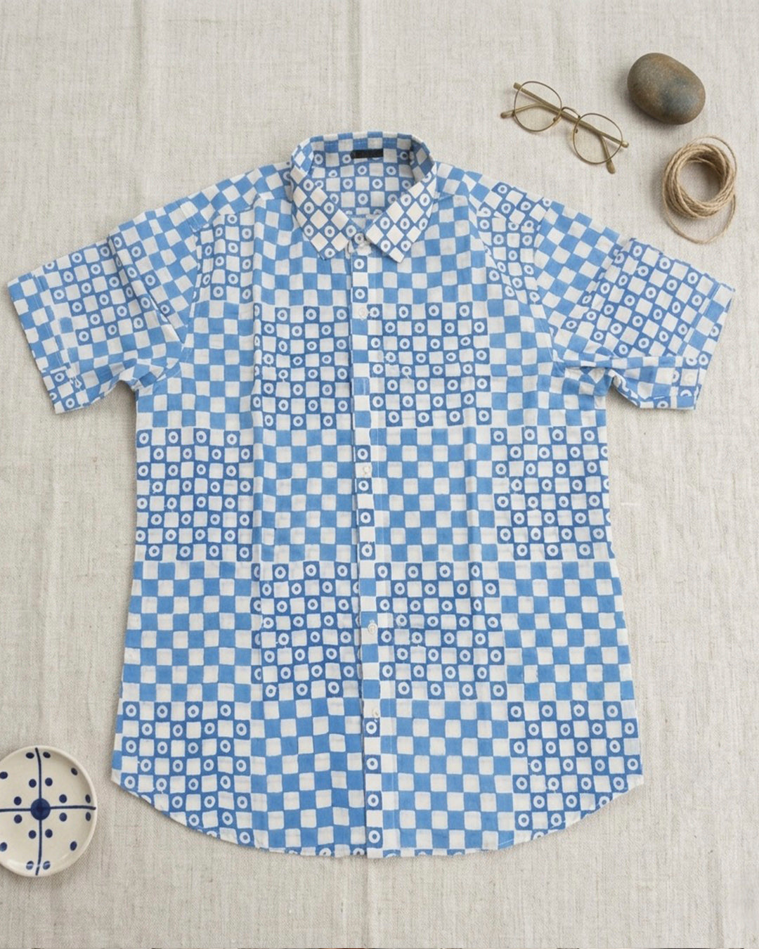 Powder Blue Checks and Dots Shirt