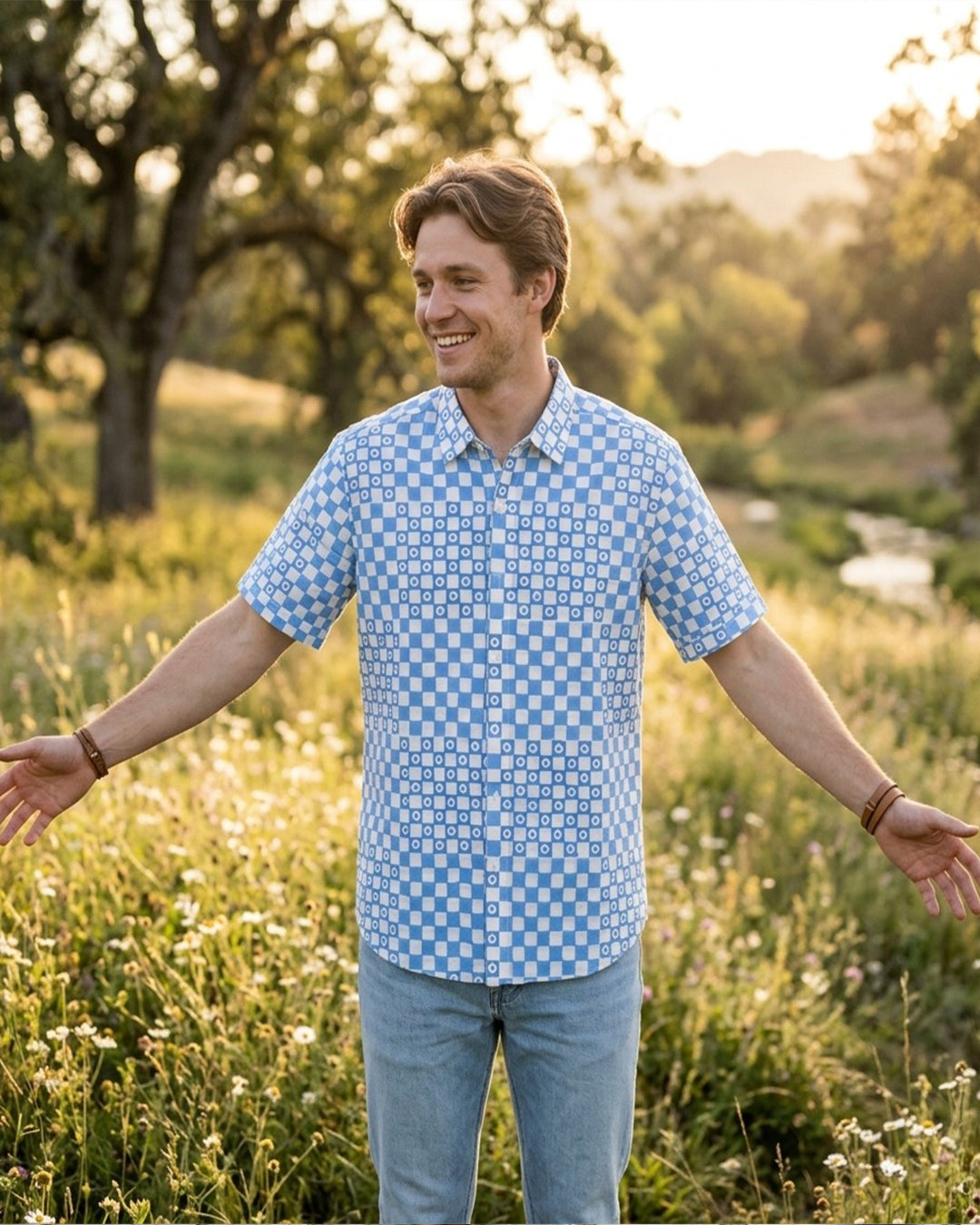 Powder Blue Checks and Dots Shirt