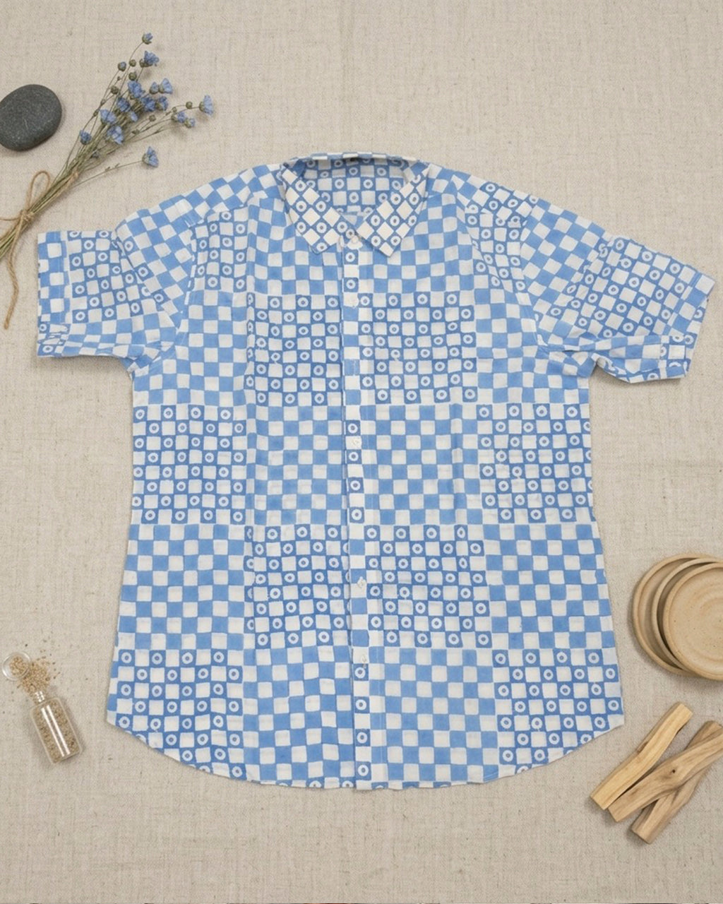 Powder Blue Checks and Dots Shirt