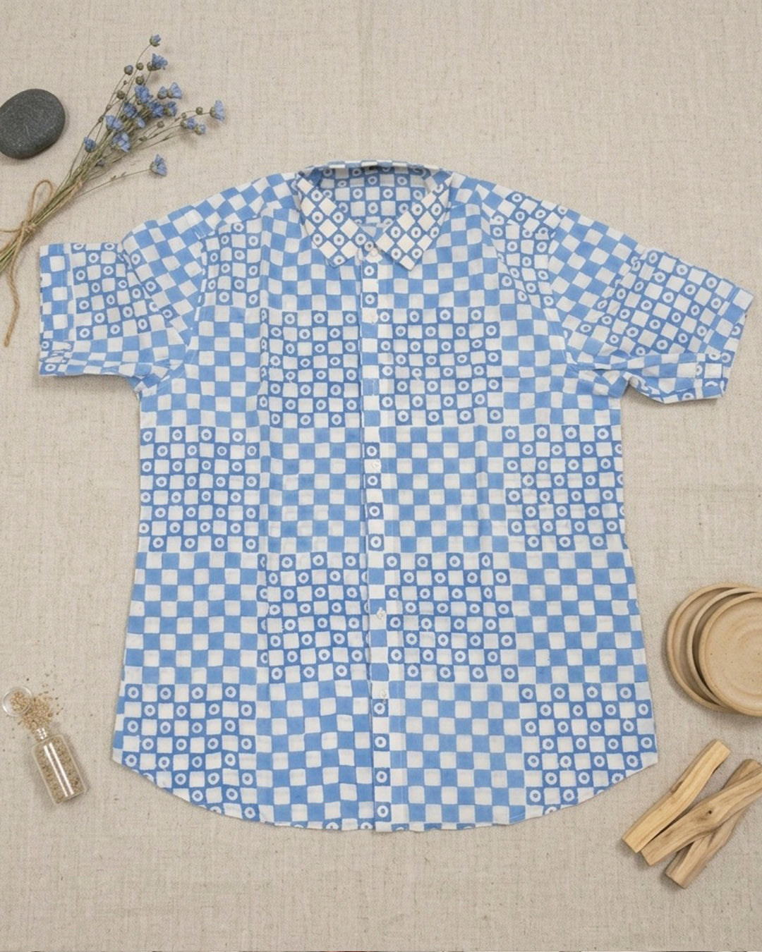 Powder Blue Checks and Dots Shirt