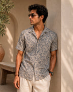Grey and White Kalamkari Printed Shirt