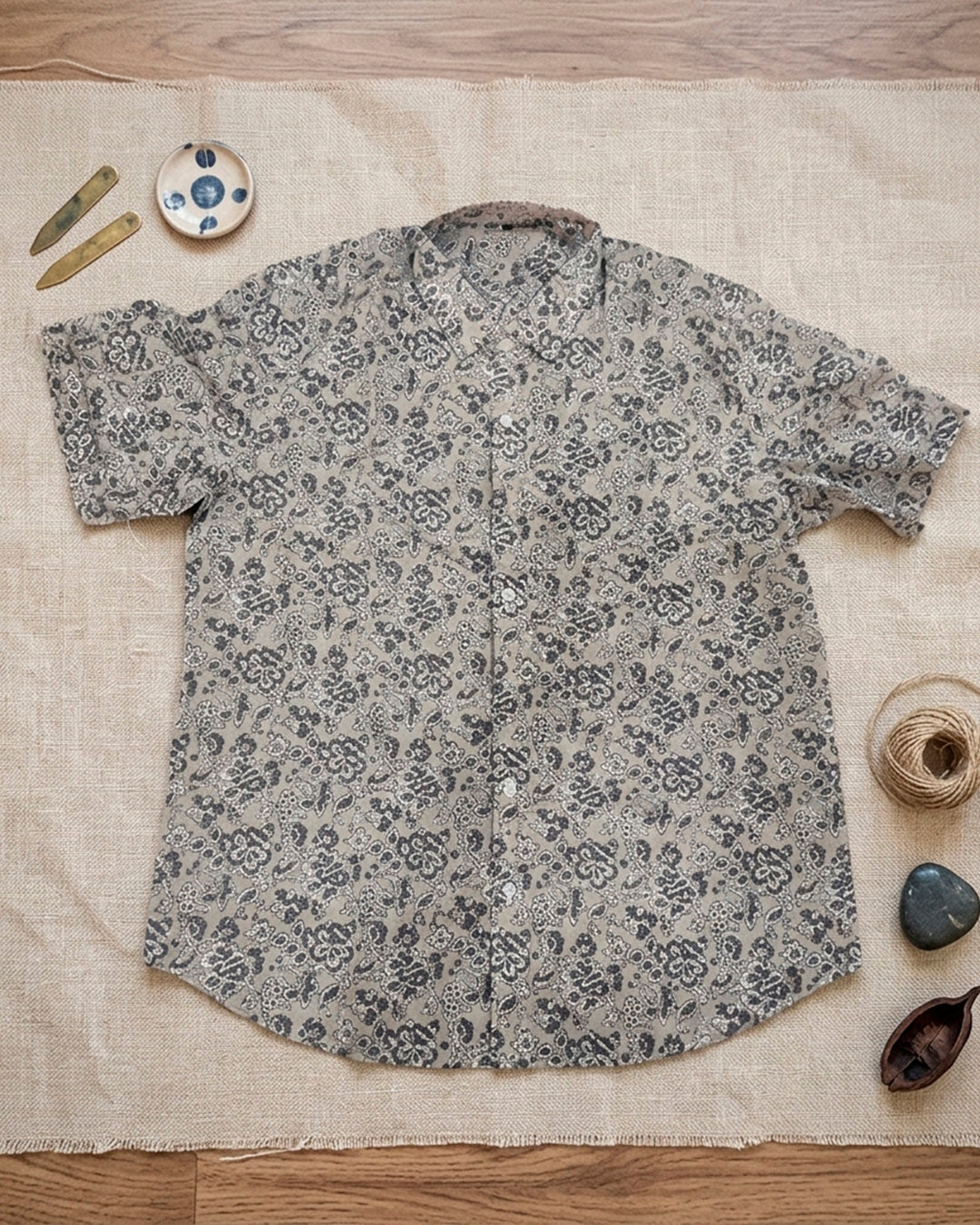 Grey and White Kalamkari Printed Shirt