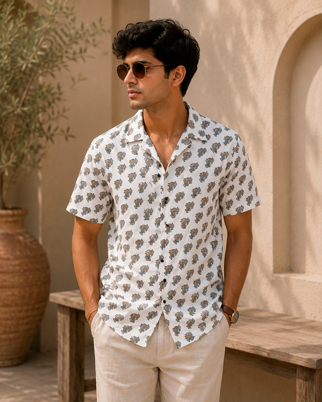 Blue and Grey Birds Pattern Shirt