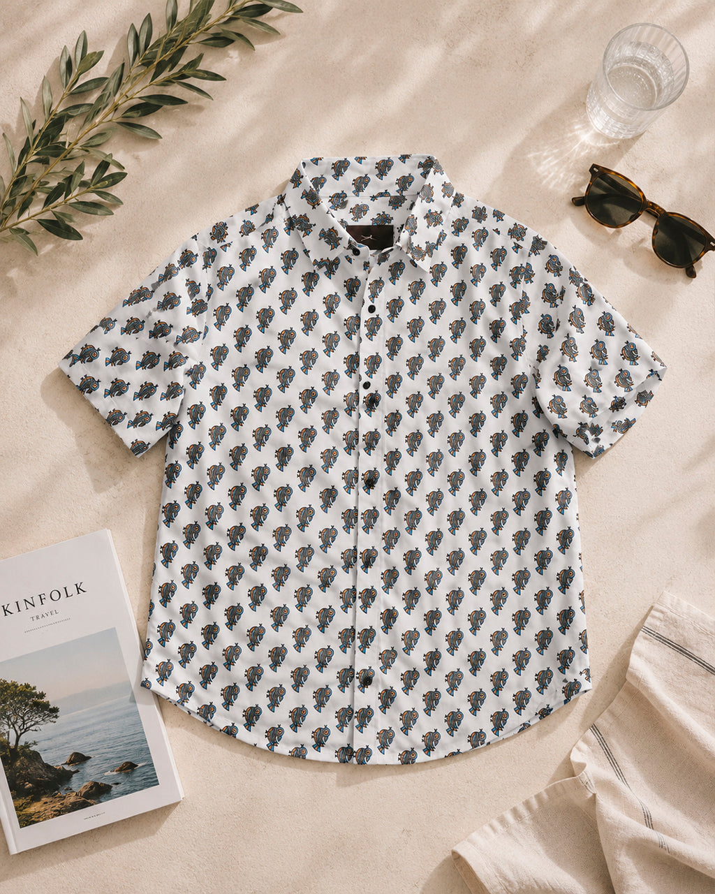 Blue and Grey Birds Pattern Shirt