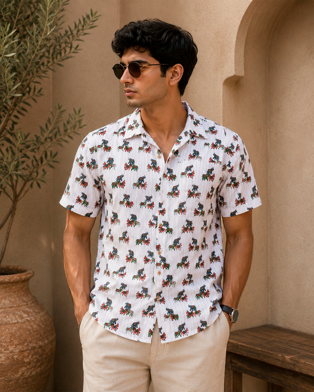 Rajasthani Animal Motif Striped Shirt