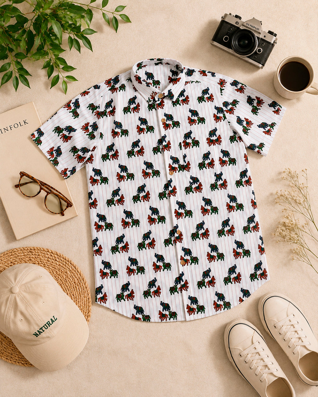 Rajasthani Animal Motif Striped Shirt