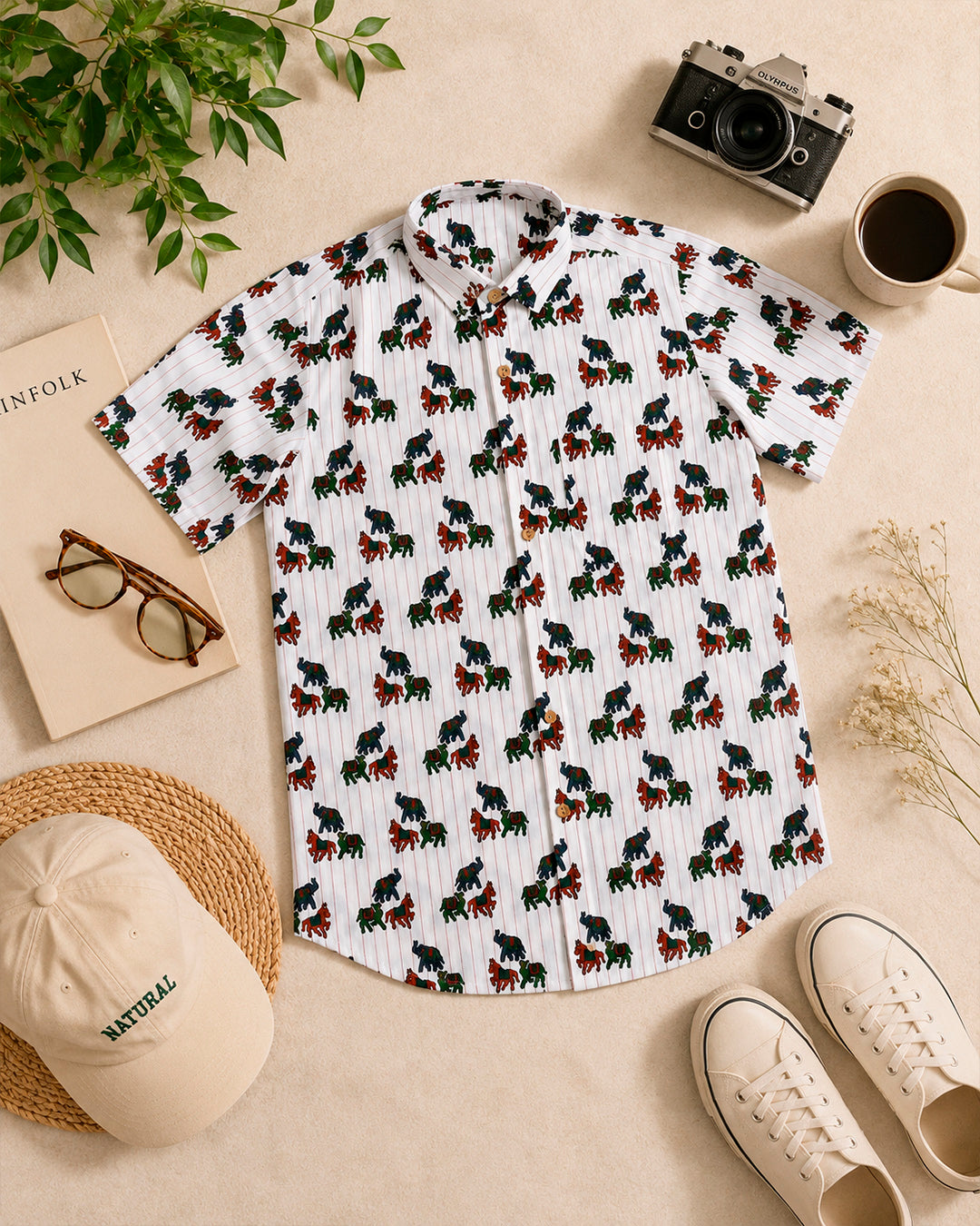 Rajasthani Animal Motif Striped Shirt