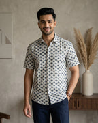 Grey Diamond Pattern Half Sleeve Shirt