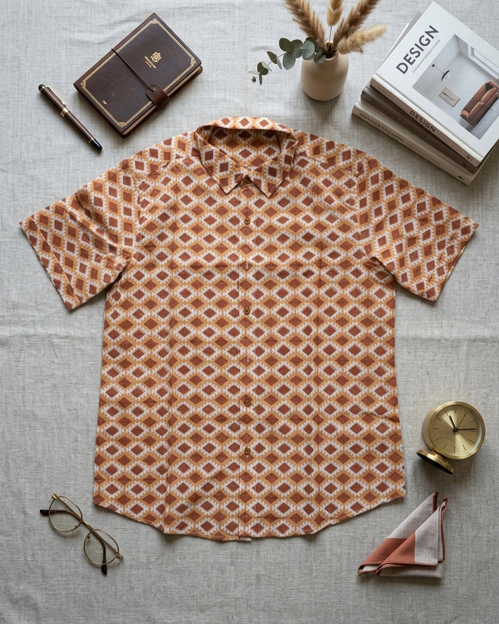 Brown Diamond Pattern Half sleeve shirt