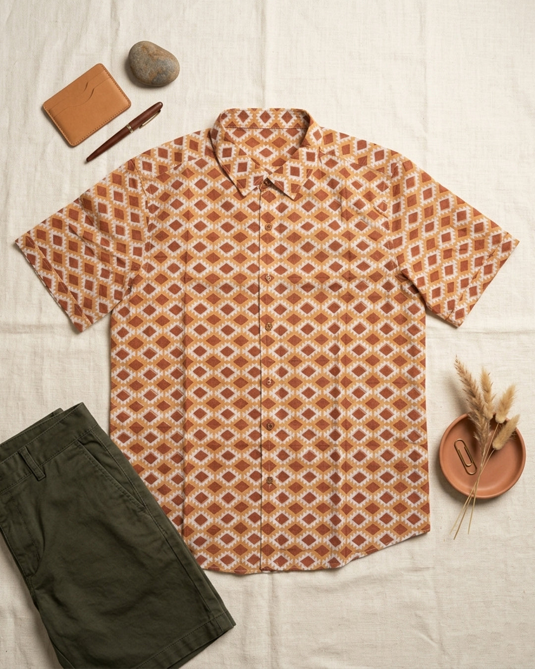 Brown Diamond Pattern Half sleeve shirt
