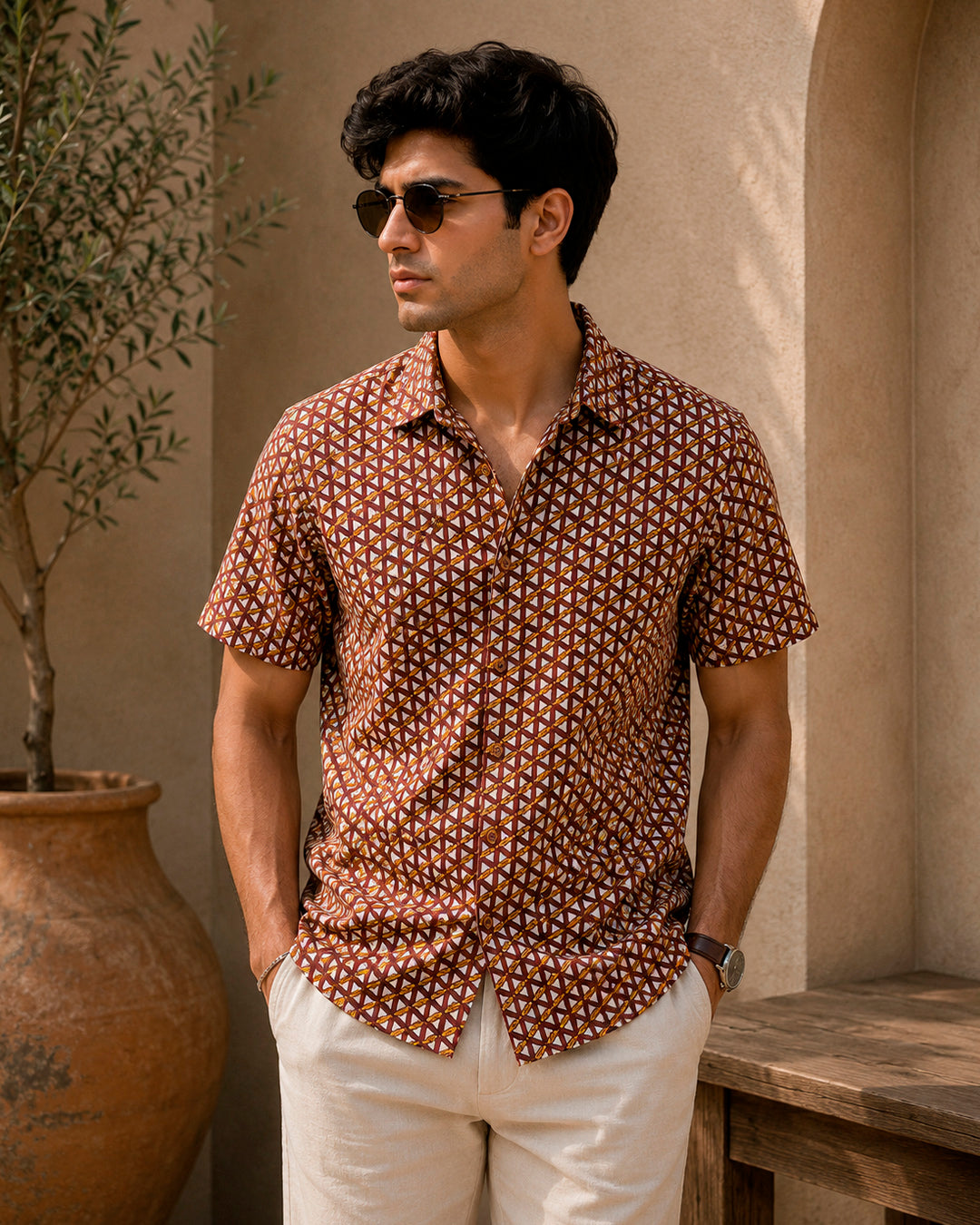 Brown and Maroon Geometrical Shirt