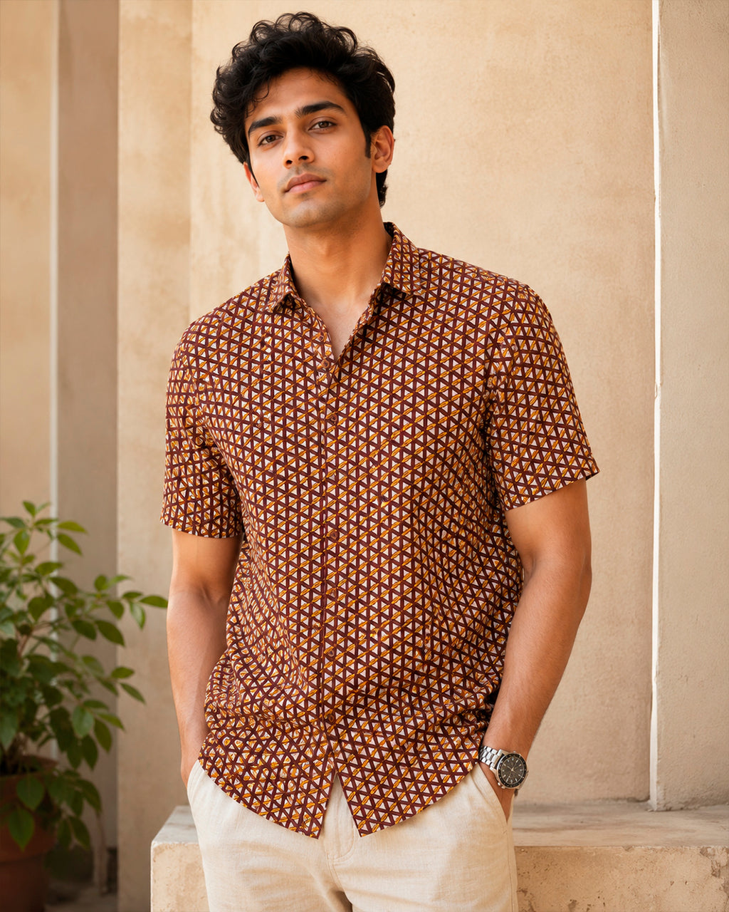 Brown and Maroon Geometrical Shirt