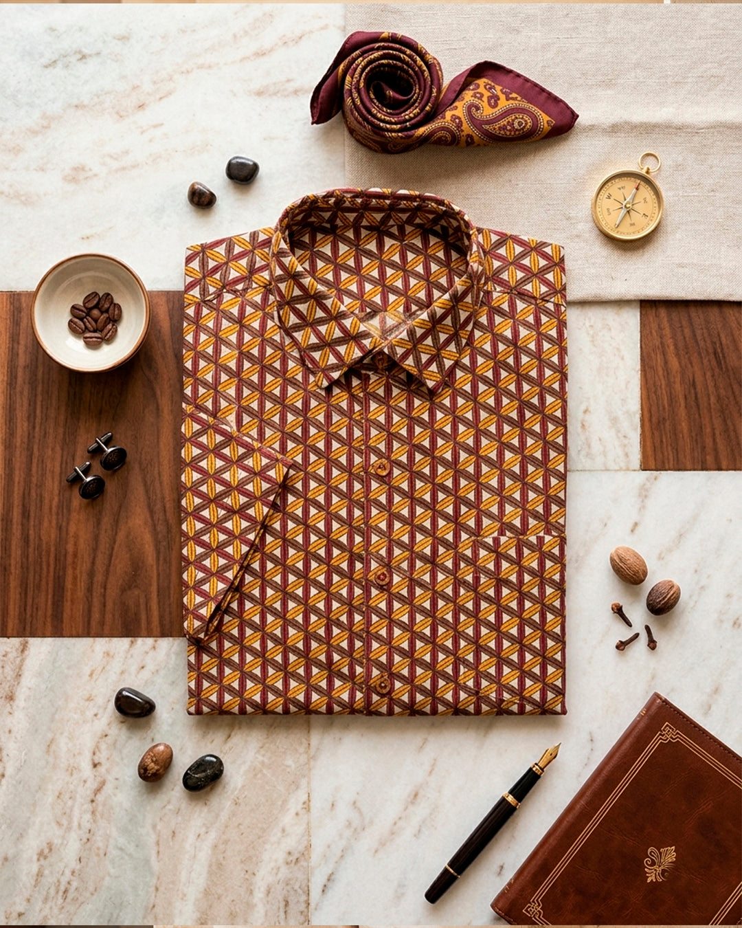 Brown and Maroon Geometrical Shirt