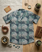 Grey and Blue Abstract Pattern Half Shirt