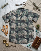 Grey and Blue Abstract Pattern Half Shirt