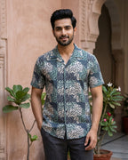 Grey and Blue Abstract Pattern Half Shirt