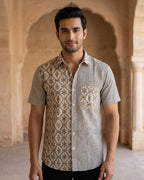 Pinchecks with Kalamkari Printed Shirt