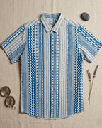 Blue Geometric Cotton Half sleeve Shirt