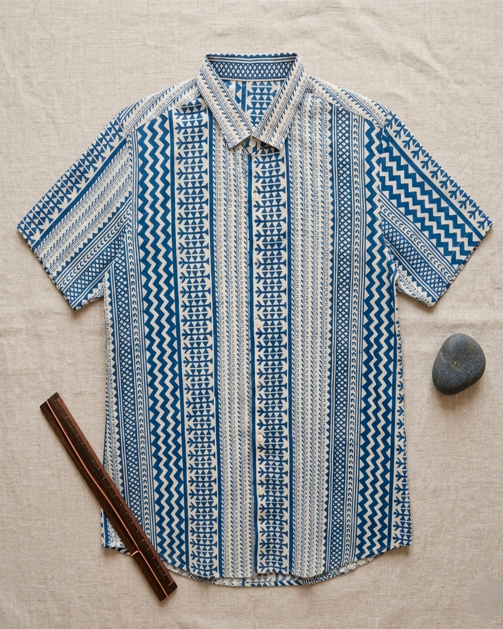 Blue Geometric Cotton Half sleeve Shirt