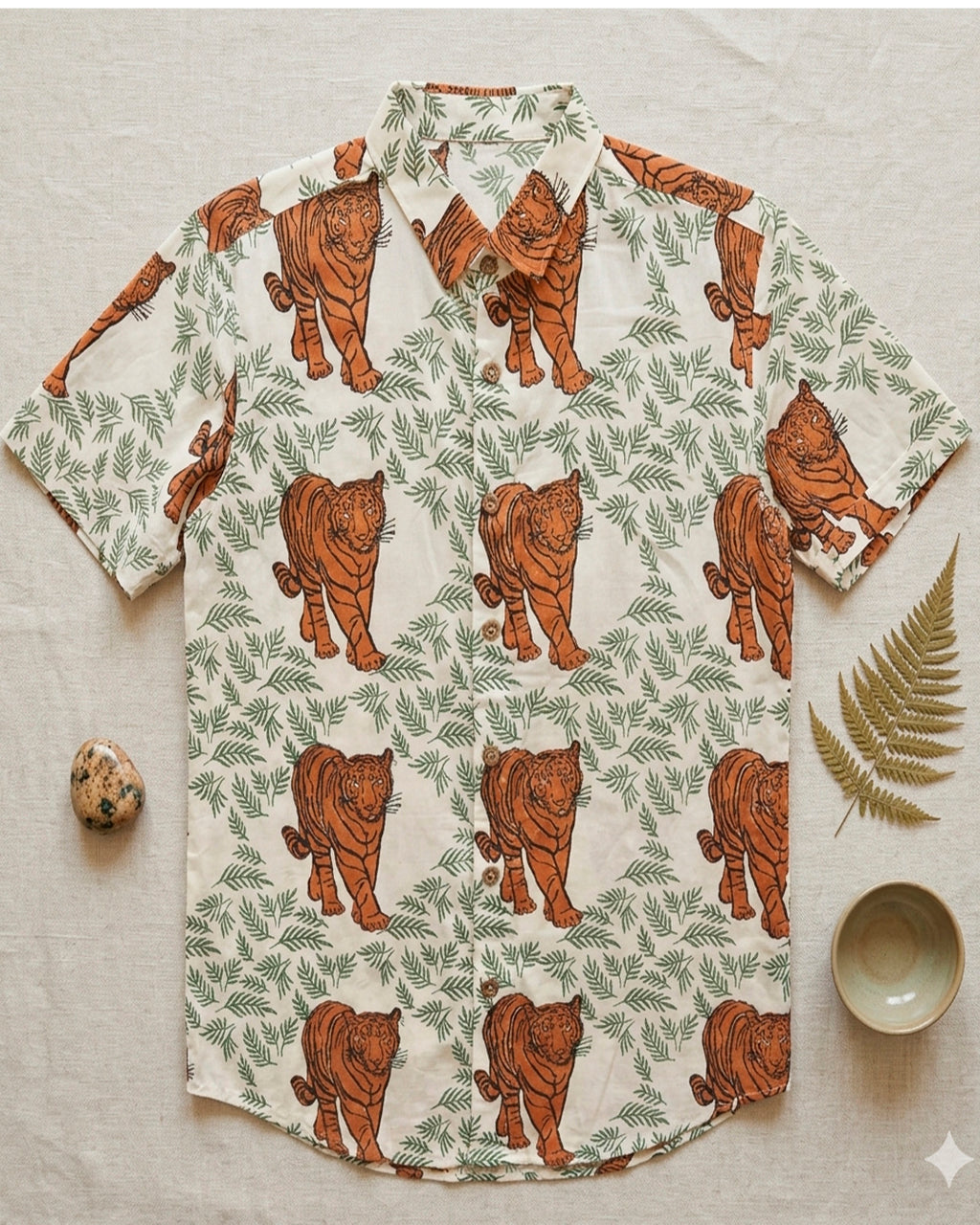Tiger Print Cotton Half Sleeve Shirt