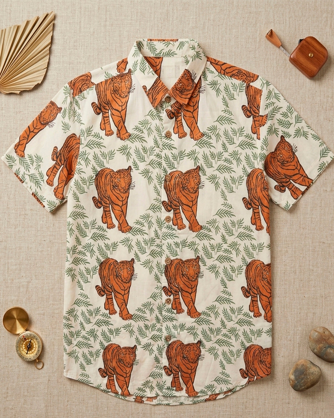 Tiger Print Cotton Half Sleeve Shirt