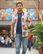 Tiger Print Cotton Half Sleeve Shirt